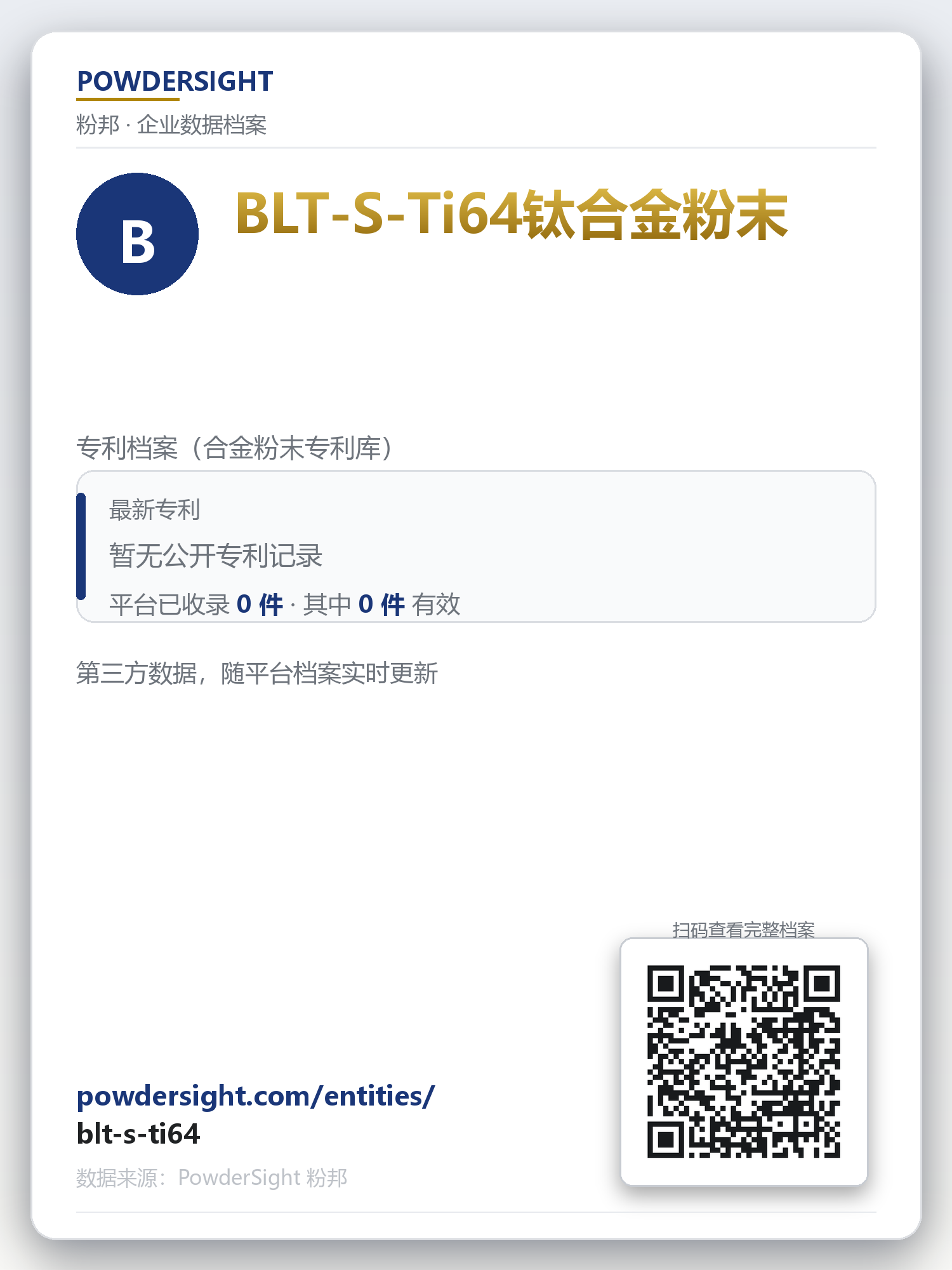 BLT-S-Ti64钛合金粉末 企业数据卡片