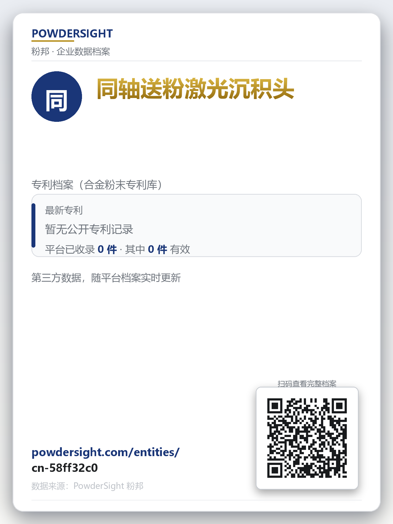 同轴送粉激光沉积头 企业数据卡片