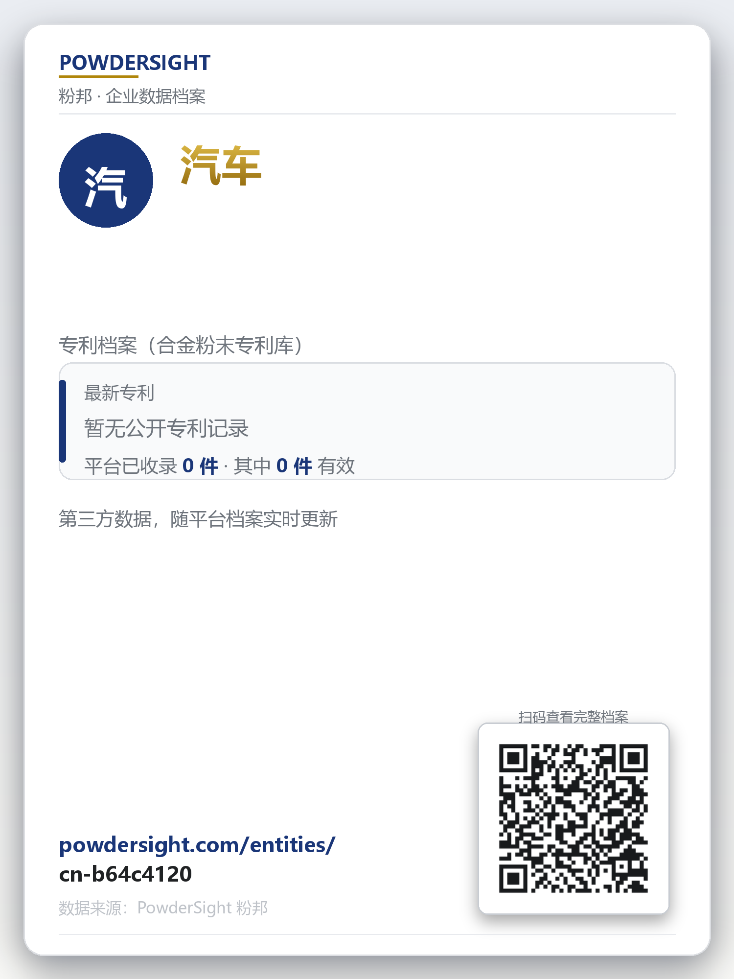 汽车 企业数据卡片