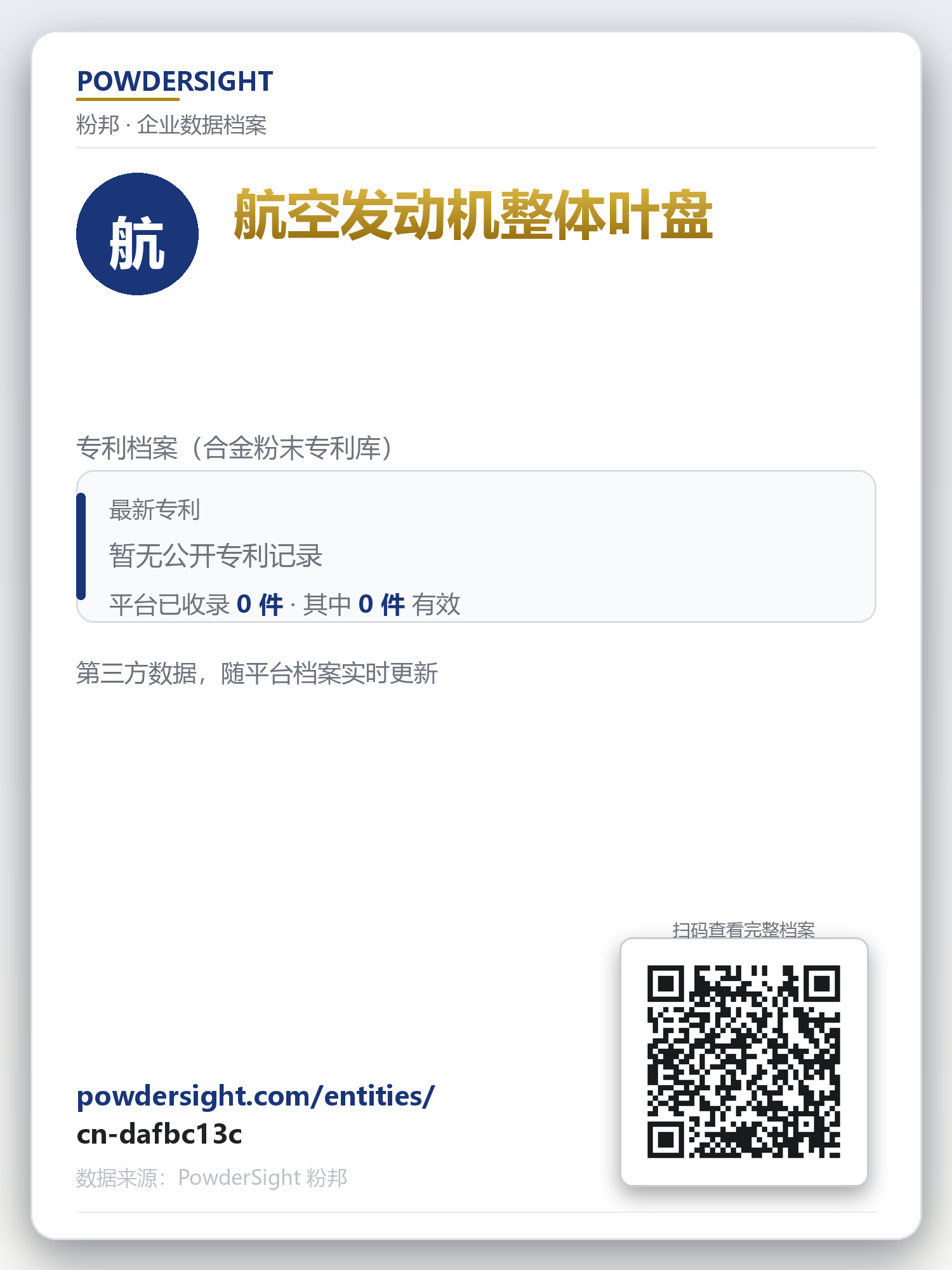 航空发动机整体叶盘 企业数据卡片