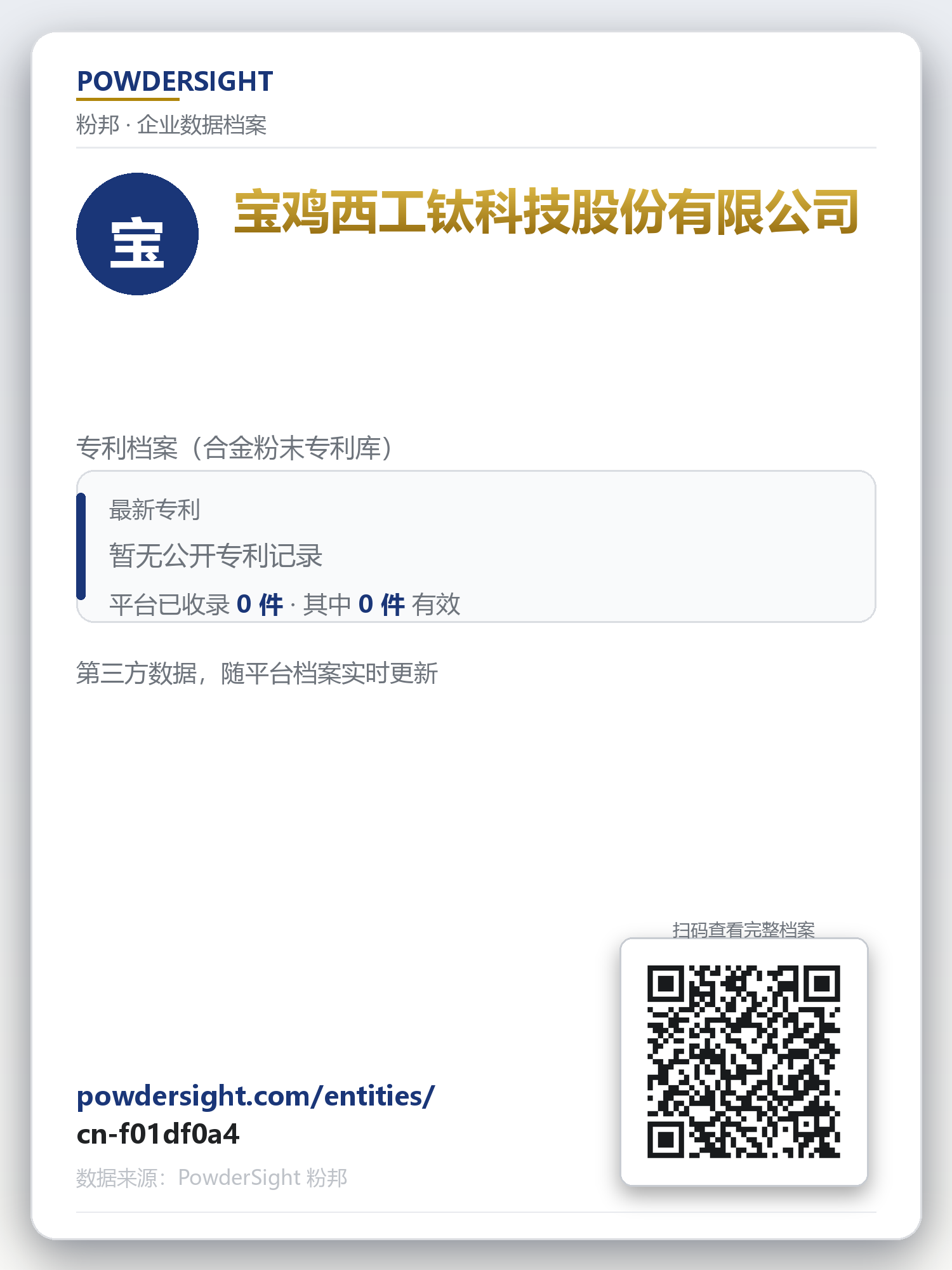 宝鸡西工钛科技股份有限公司 企业数据卡片