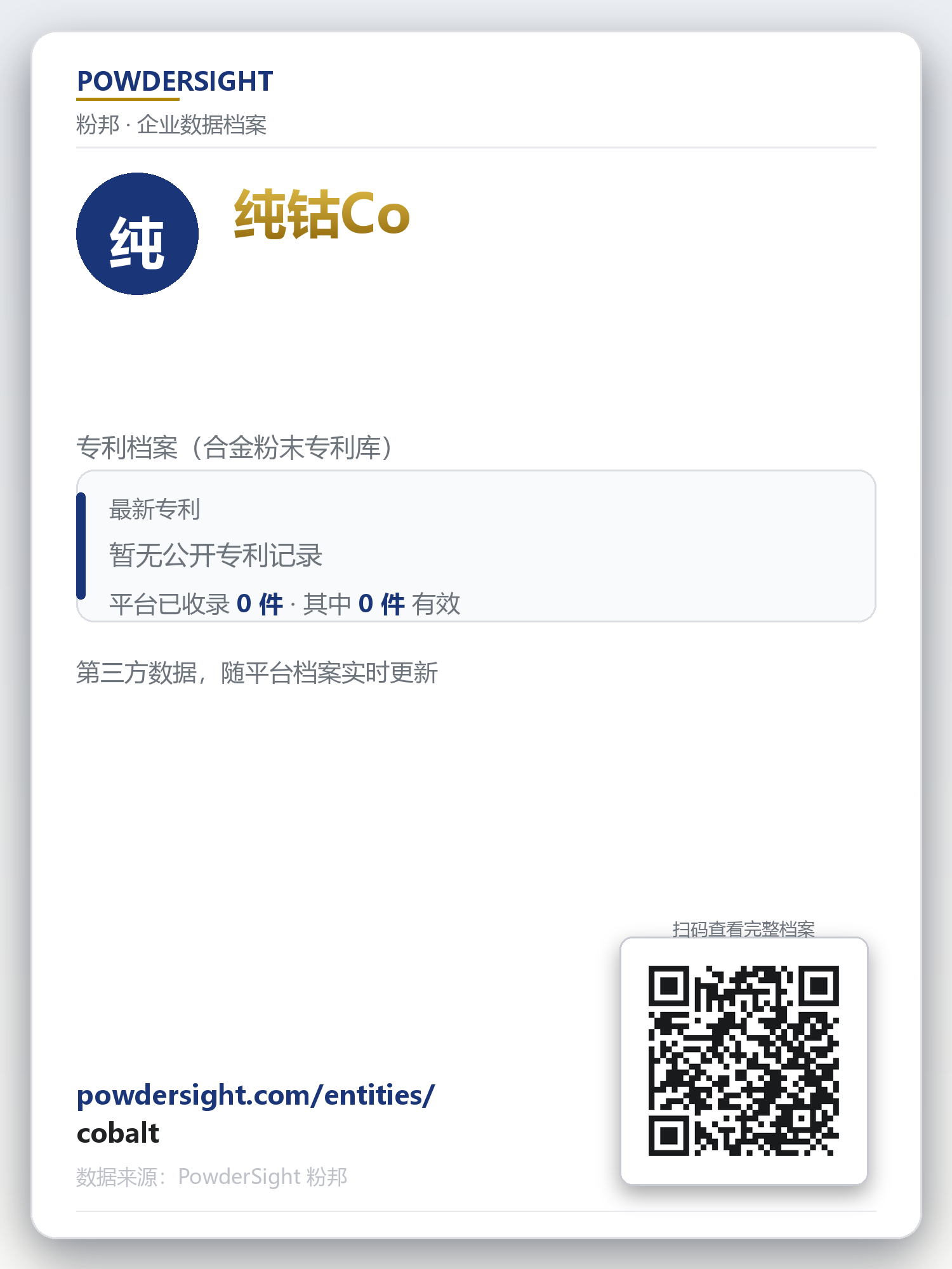 纯钴Co 企业数据卡片