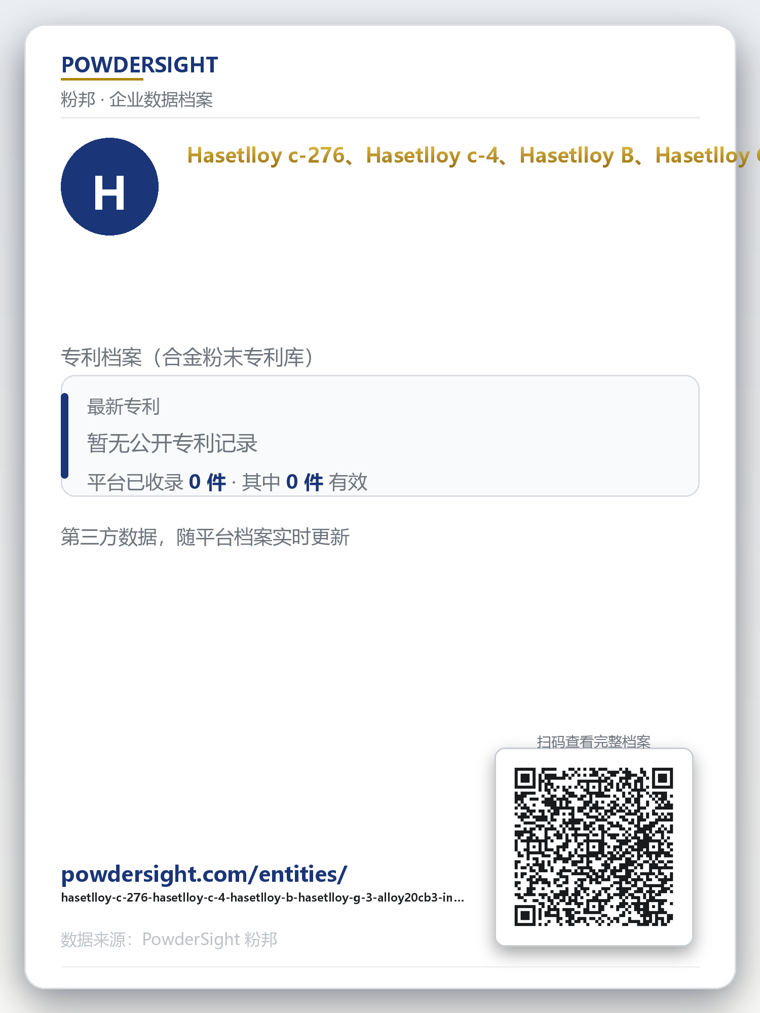 Hasetlloy c-276、Hasetlloy c-4、Hasetlloy B、Hasetlloy G-3、ALLOY20cb3、Incoloy 800H、Incoloy 825、Inconel600、Inconel690 企业数据卡片