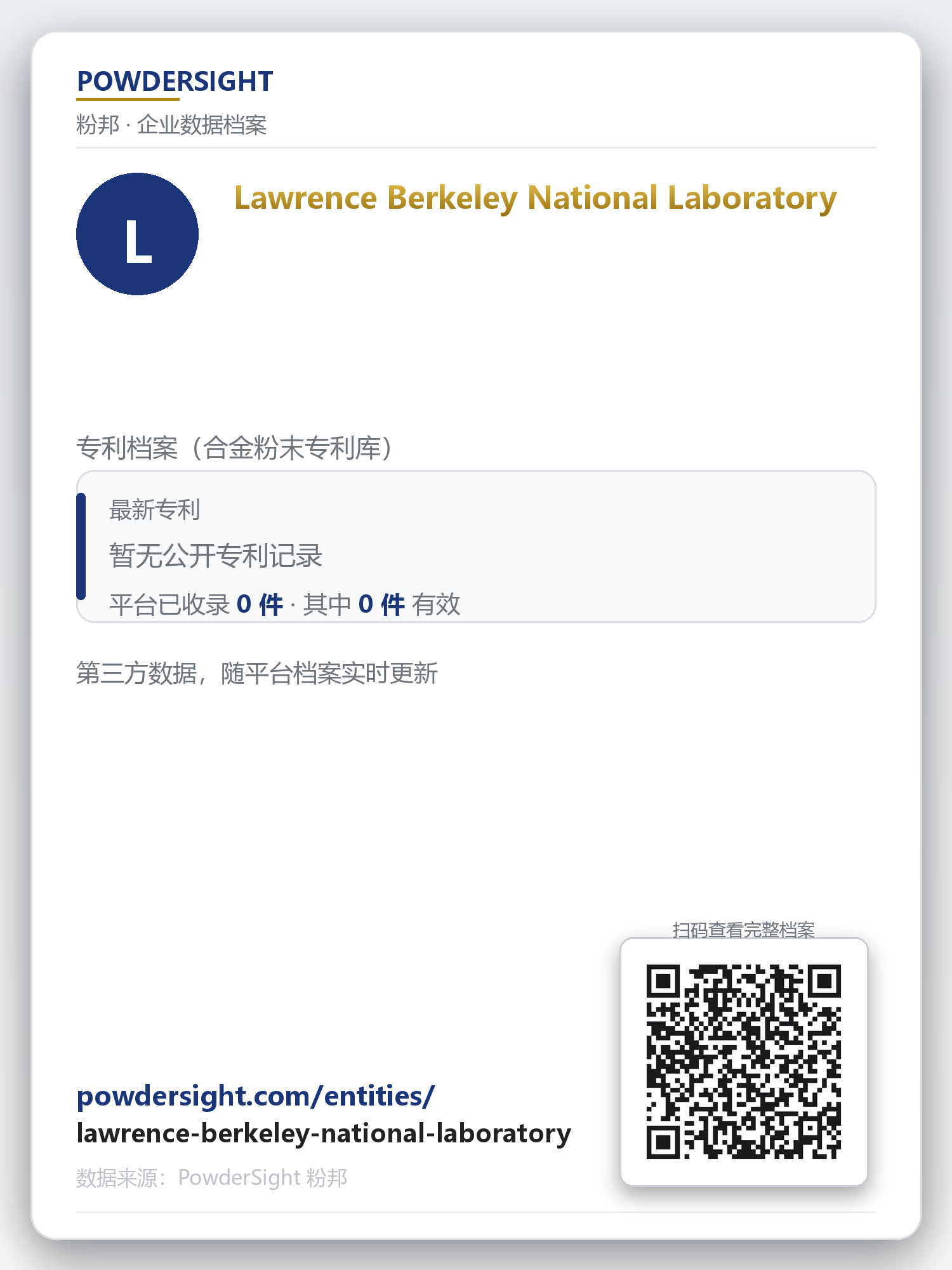 Lawrence Berkeley National Laboratory 企业数据卡片