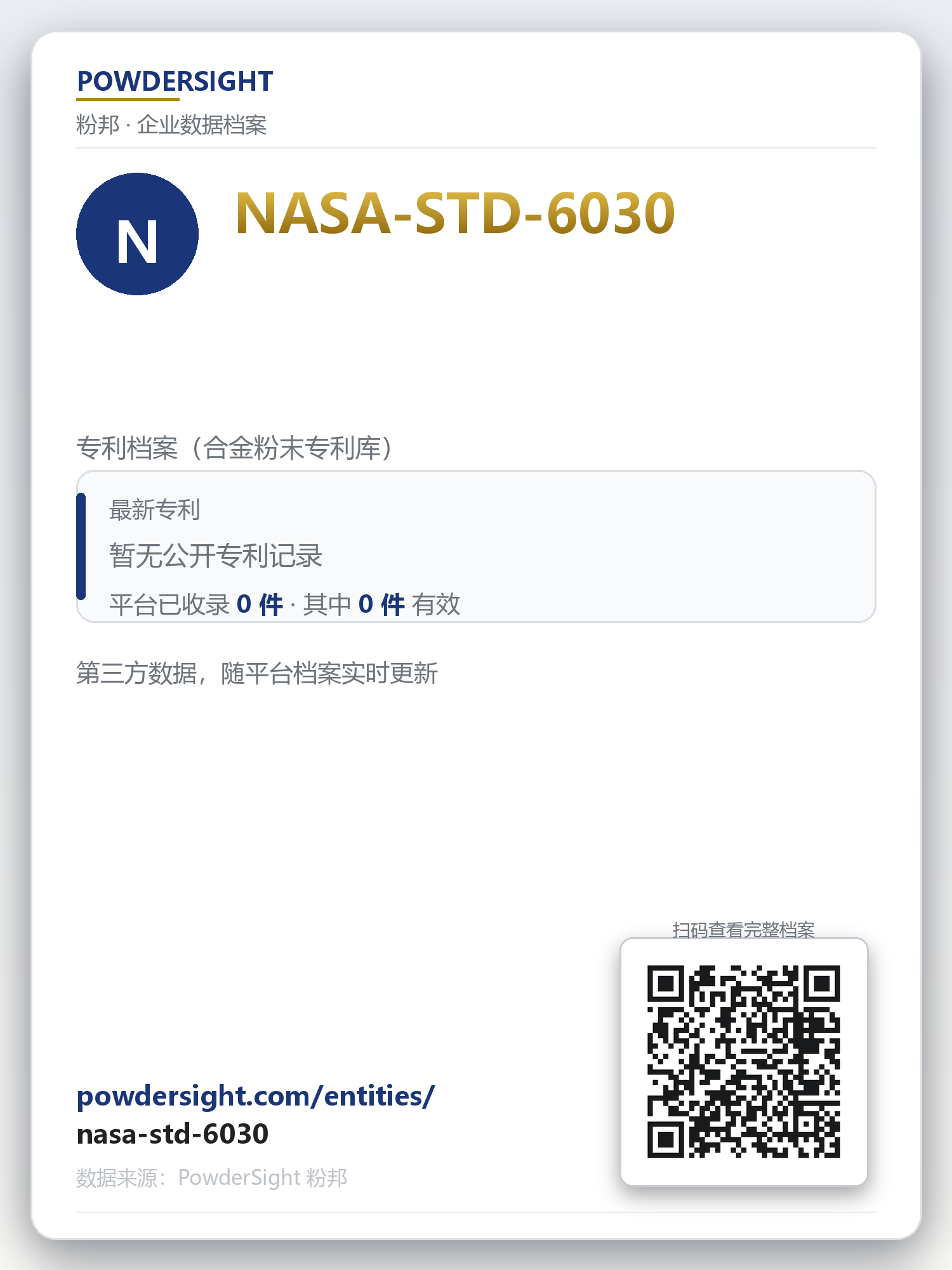 NASA-STD-6030 企业数据卡片